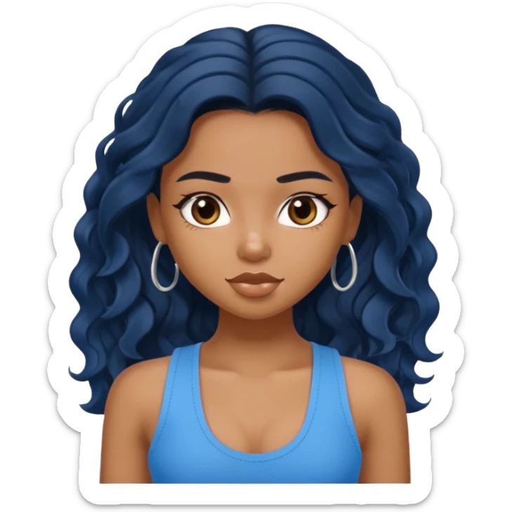 a pretty bratz brown girl with long wavy black color hair and a blue tank top on sticker