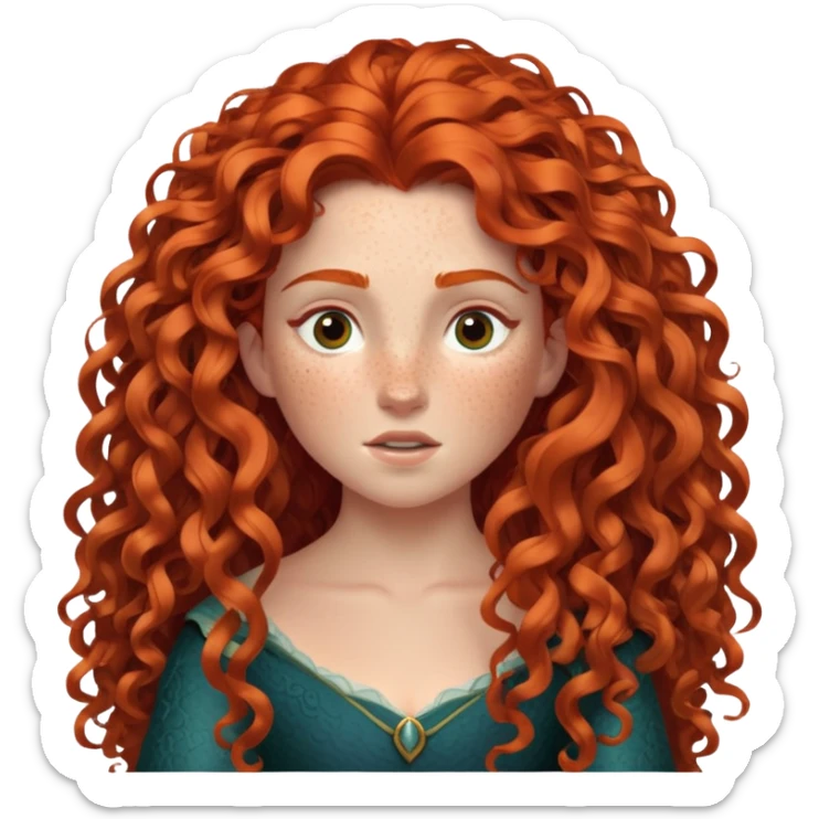 Merida from Brave with extremely long wild curly red hair and lots of freckles covering her face sticker