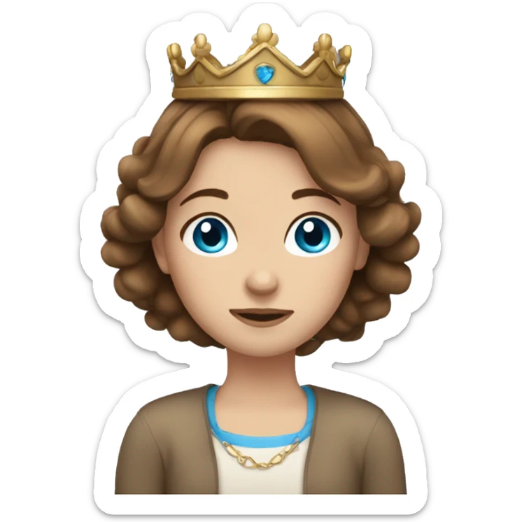 cozy girl with brown hair blue eyes and crown sticker