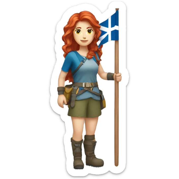 female mountaineer red hair holding ice axe and greek flag sticker