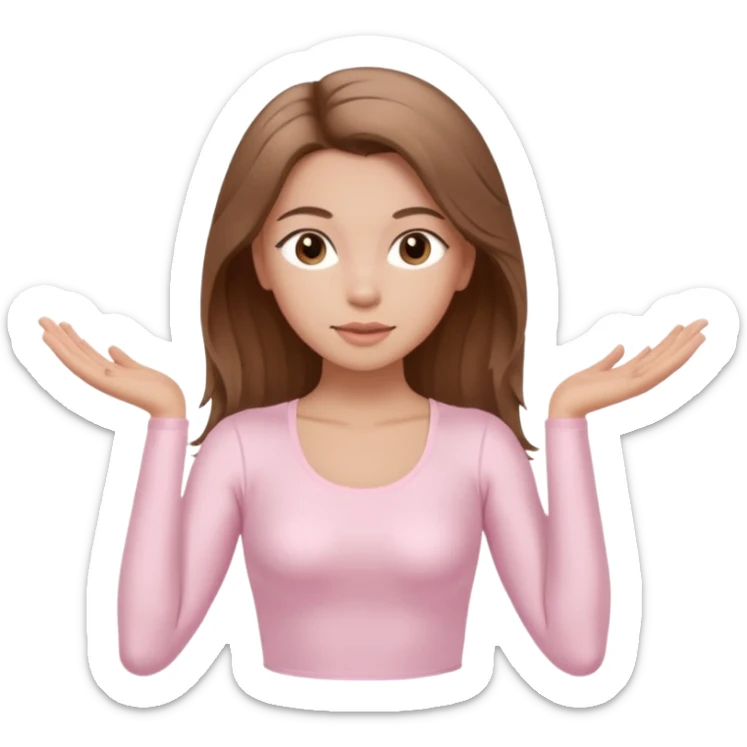 brown hair girl wearing light pink pilates clothes, silk beautiful medium hair and brown eyes sticker