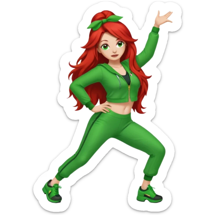 Red head lady twerking with long red hair and green 420 outfit sticker