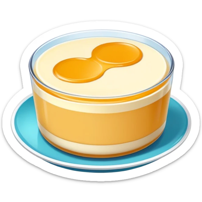 Guangdong double skin milk pudding with smooth layers, simplified emoji style with bold outlines and bright colors, cartoon style Double Pi Nai dessert sticker