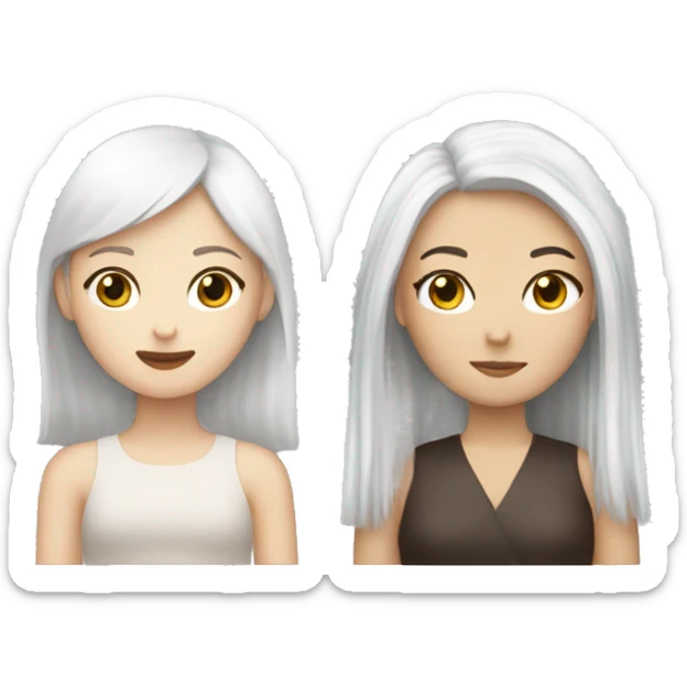 Create a white Chinese-haired girl and a brunette straight-haired girl sticker