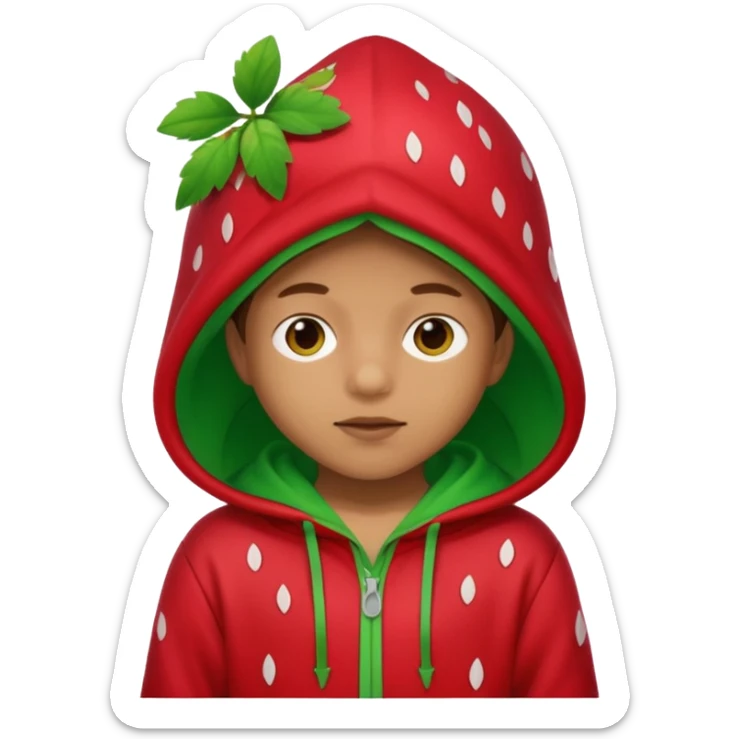 Kids in Fruit Clothes 
A kid wearing a strawberry hoodie with green leaf hood.


































 sticker