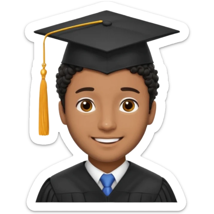 Graduated Students, Male, brown skin, black curly hair, proudly, short hair, wearing graduation cap sticker