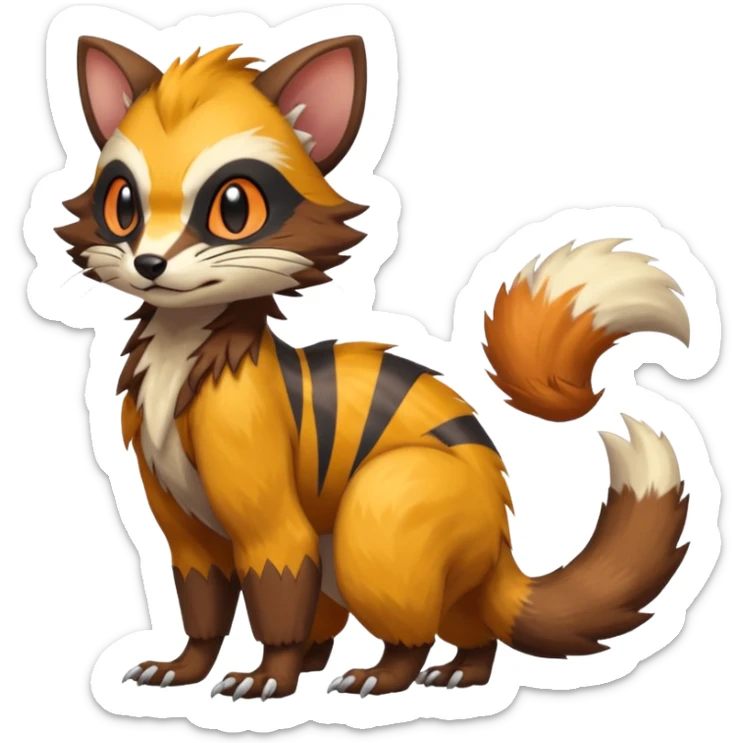 Trico-Sergal-Furret-Ferret-Wolverine-Vernid-fusion-Fakemon-animal-hybrid-creature, full body sticker