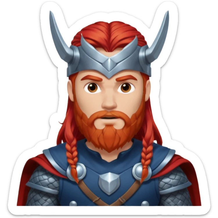 Thor, God of Thunder from Gods and Goddesses with long red hair and beard, silver and dark blue outfit sticker