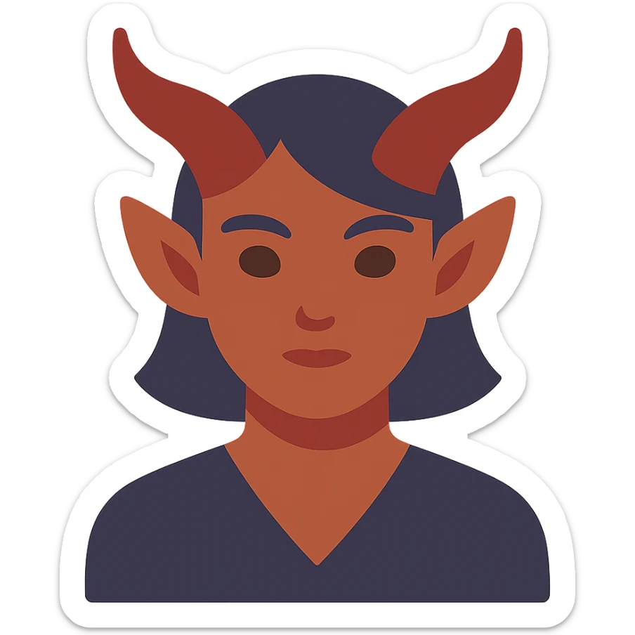 flat icon of a tiefling from D&D, no line border, color-filled style sticker