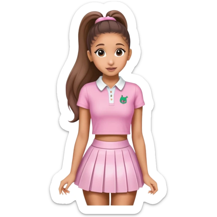 Ariana grande wearing a pink croc top and a short white preppy skirt  sticker