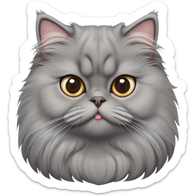 cinematic-adorable-big-eyed-fluffy-grey-persian-cat-portrait-emoji,-head-tilted-playfully-with-a-sweet-expression,-fluffy-grey-fur,-simplified-yet-irresistibly-cute-features-with-large,-expr sticker