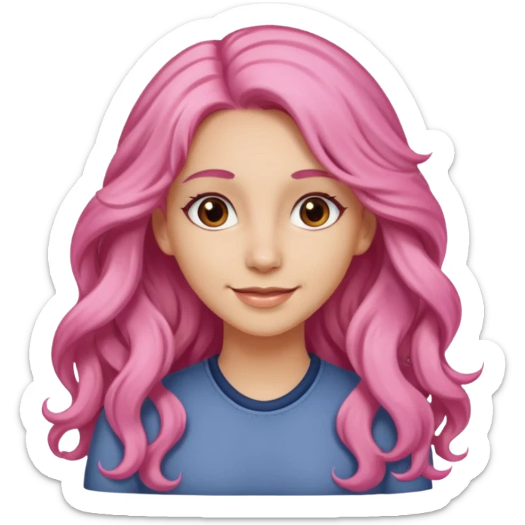 A light-skinned woman with long wavy pink hair, brown eyes, and a gentle smile. sticker