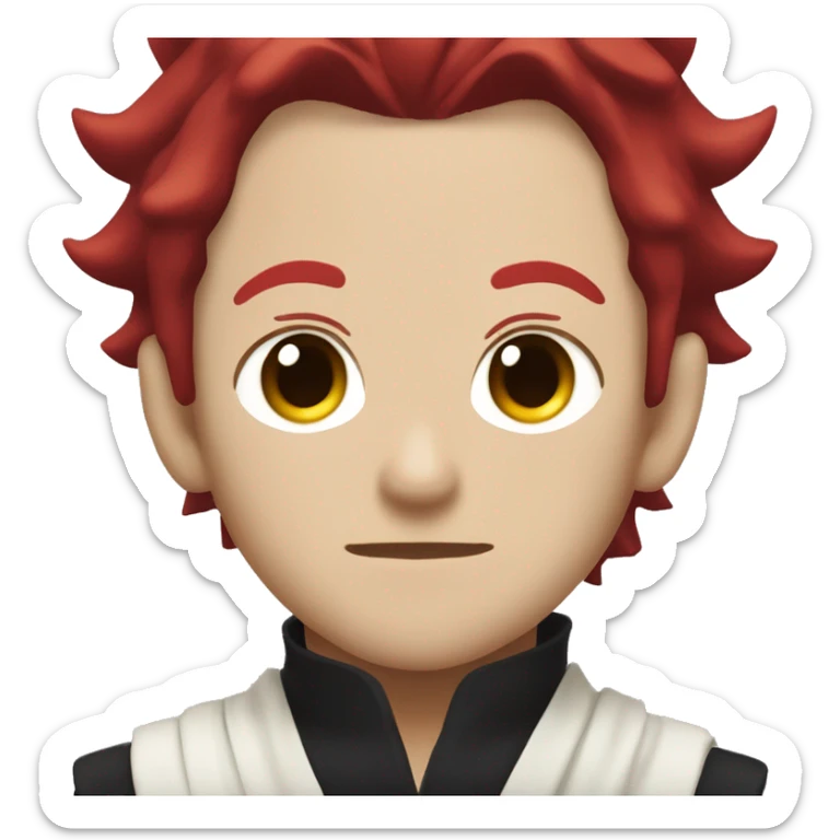 front facing Tanjiro Kamado of Demon Slayer, with the red scar on the side of his head sticker