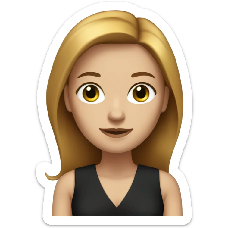 executive woman, straight golden brown hair, green eyes, black dress sticker