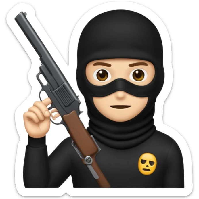 Un emoji con una balaclava negra con una pistola peine largo swicht sticker