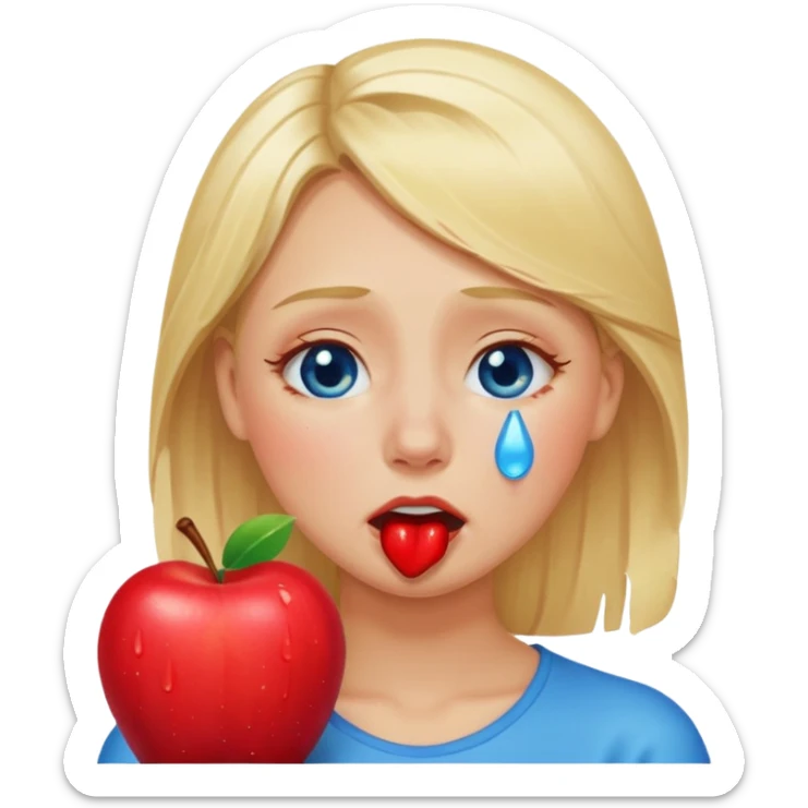 woman crying eating apple. make tears blue color and hair blonde sticker
