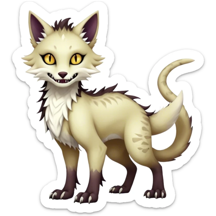 Kawaii dark edgy fantasy ethereal feline-vernid-sergal-fursona animal creature with a tufted tail full body with intricate markings  sticker