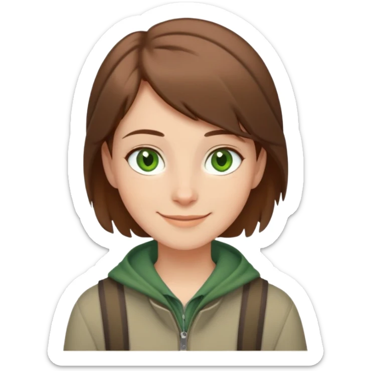 Rudeus Greyrat smiling warmly, green eyes, short brown hair, wearing travel clothes, friendly and kind expression sticker