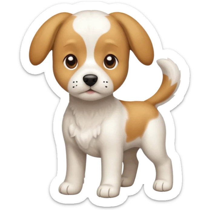 a full body white beagle x maltese x chi dog the size of a kelpie with light brown ears and a light brown patch on one eye sticker