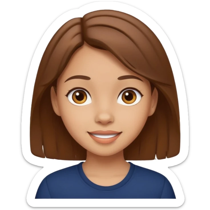 light skin girl with brown hair wearing a navy top, cheerful expression sticker