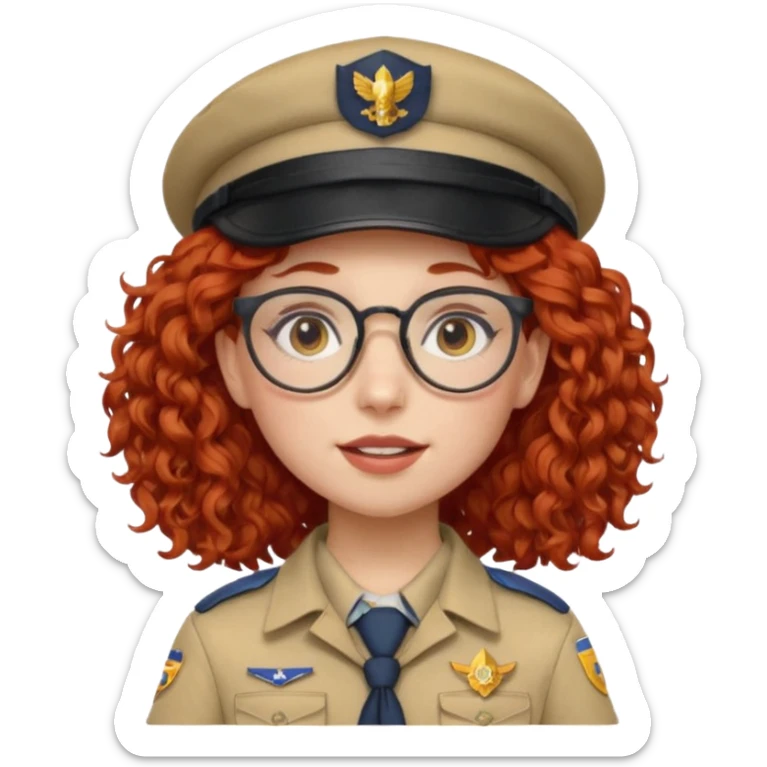 scout girl with red curly hair and uniform and hat and glassess sticker