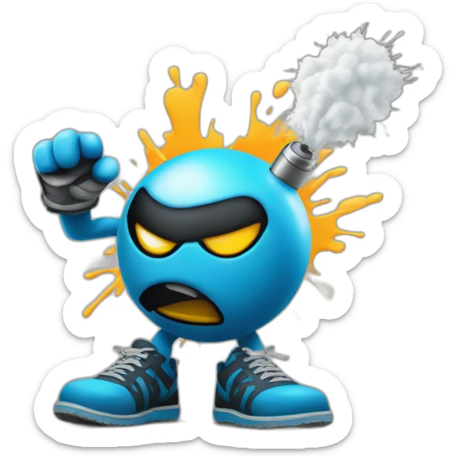 a emoji graffiti styled of a angry bomb with a graffiti spray painting on his hand sticker