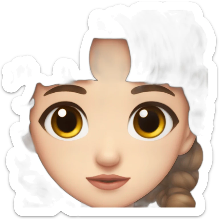 cute girl with brown eyes,brown hair,bang between eyes,short messy hair,lolita dress,short little twintails,ahoge,shy face sticker