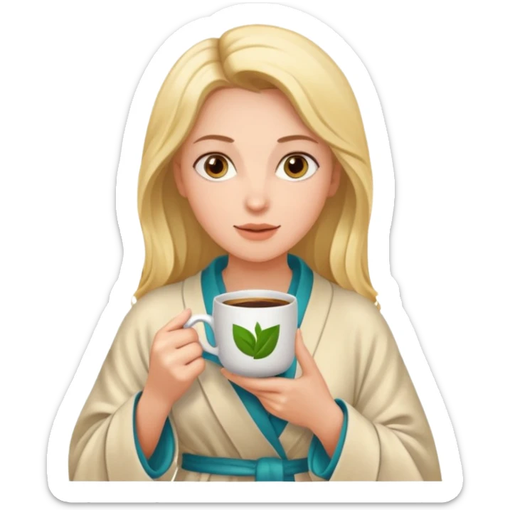 Woman drinking coffee and The edges of the eyes are wide open in the morning sticker