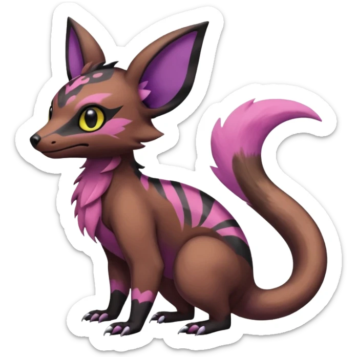 Rare epic aesthetic colorful Salandit-Noibat-Eevee-Civet-species-Fakemon-hybrid-creature, with markings, full body sticker