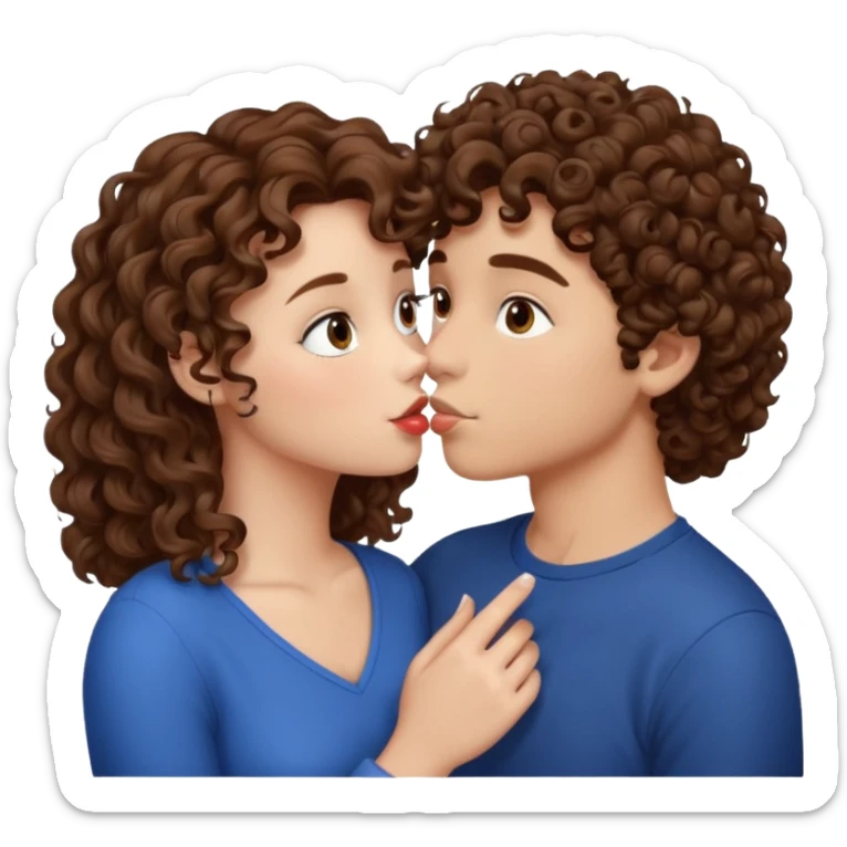 A girl with curly hair and a boy with haïr brun kiss sticker