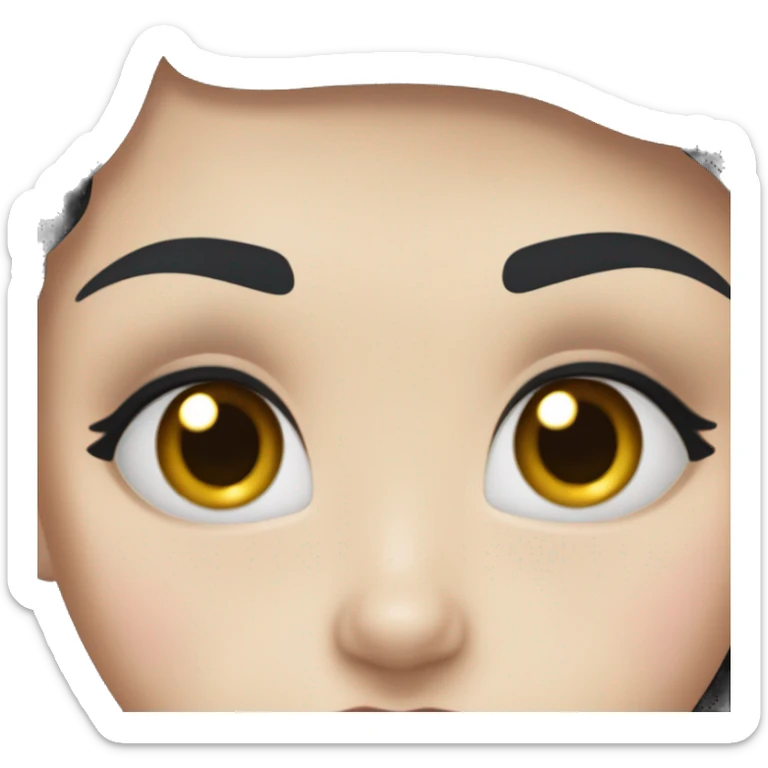 young woman with pale skin, blushed cheeks, big blue eyes, thin lips, black hair,long lashes,a bit eyeline sticker