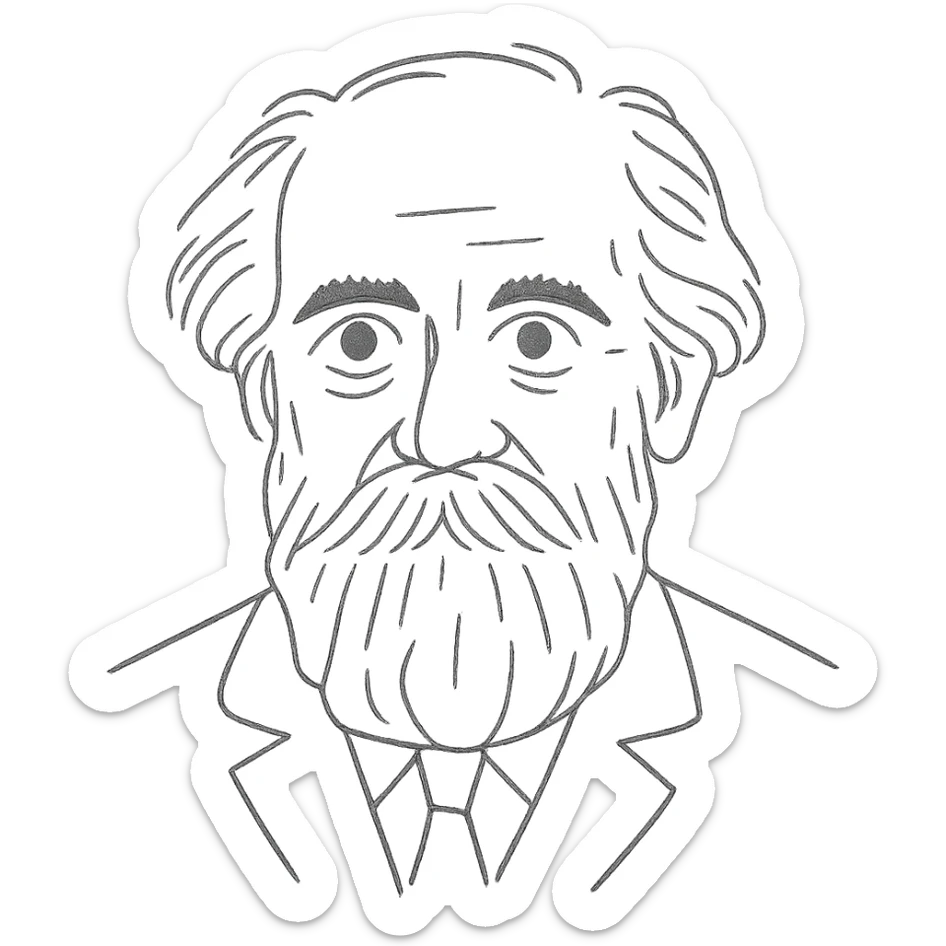 a hand drawn black outline portrait of philosopher Gaston Bachelard with similar-sized eyes based a famous portrait of him, with less messy hair sticker