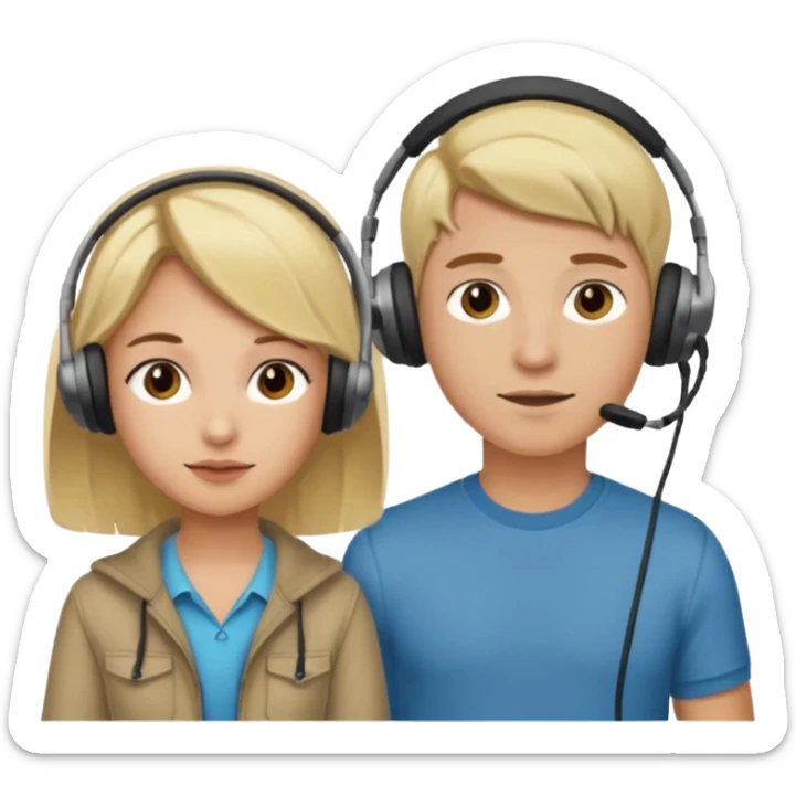 pc gamer very blonde boy and latina girl with brown hair  headsets sticker