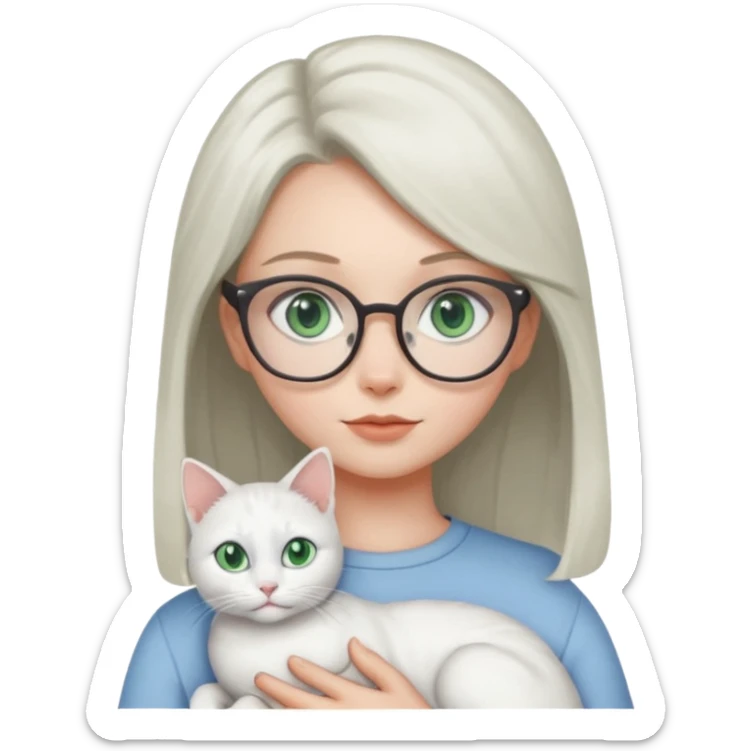Deci .. fetița sa aibă ochii grii spre albastru ,pisica alba ochii verși ,iar a doua pisica ochii albaștrii fata ochelari  sticker
