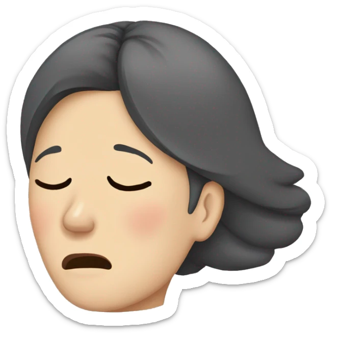 Headache, middle-aged Korean woman in her 40s, with one hand on her head, painful face sticker