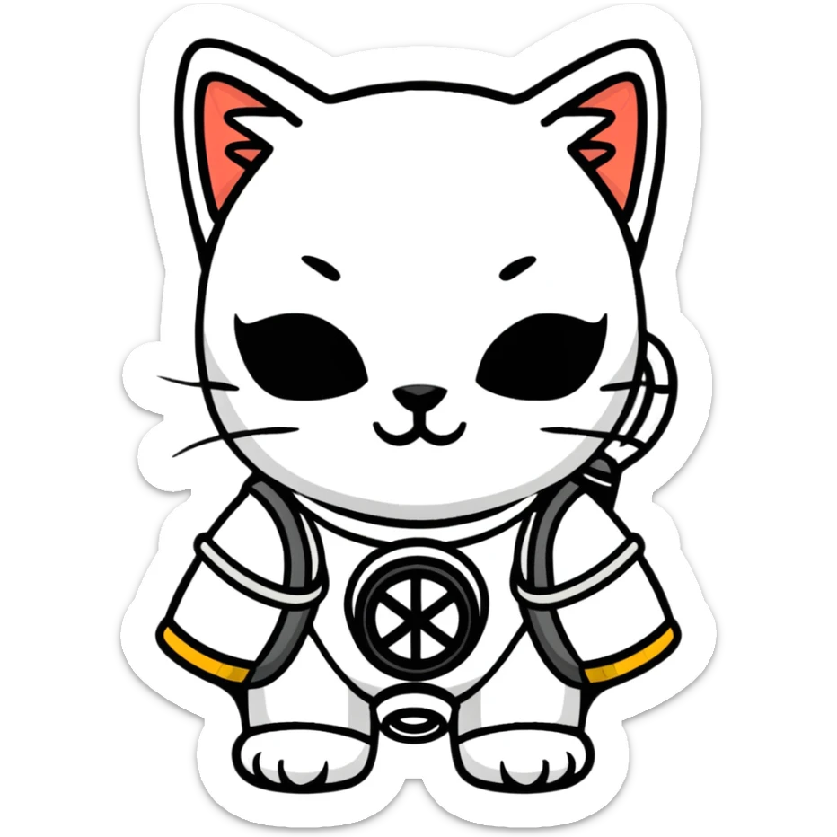 Cat wearing a gas mask sticker