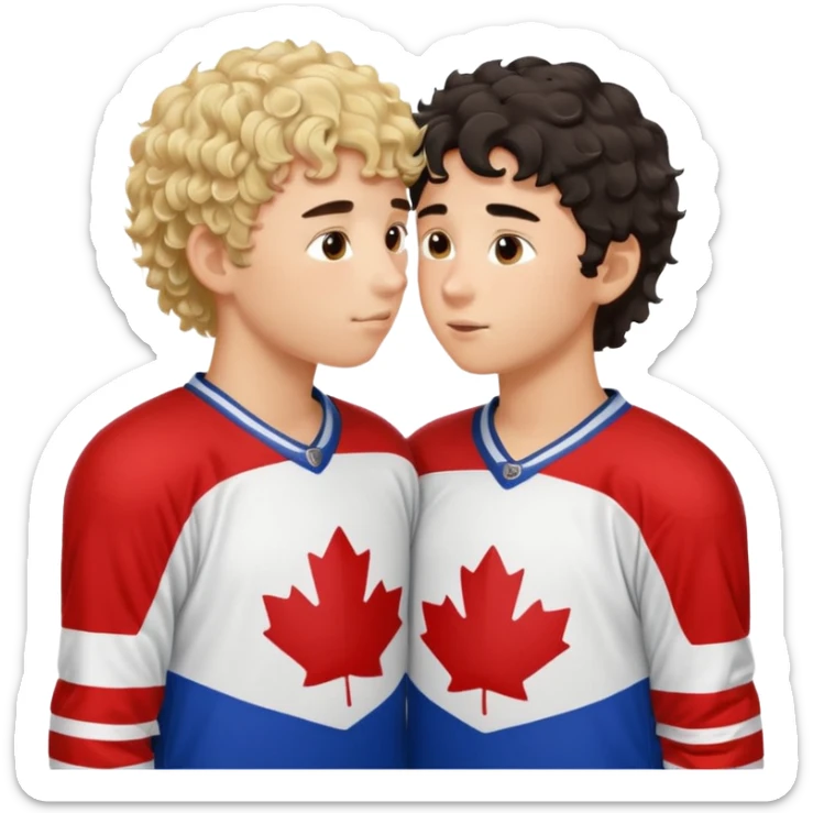 Dark hair boy hockey player kissing curly hair blonde hockey player boy sticker
