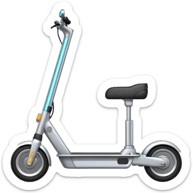 A futuristic electric scooter emoji made of silver chrome, sleek minimal frame, smooth metallic surface, subtle reflections, modern urban design, iOS emoji style, centered, clean white background sticker