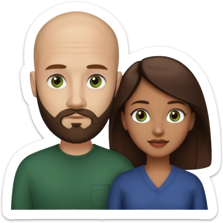 Man beard bald white dark green eyes, woman medium hair brown brown eyes latina  sticker