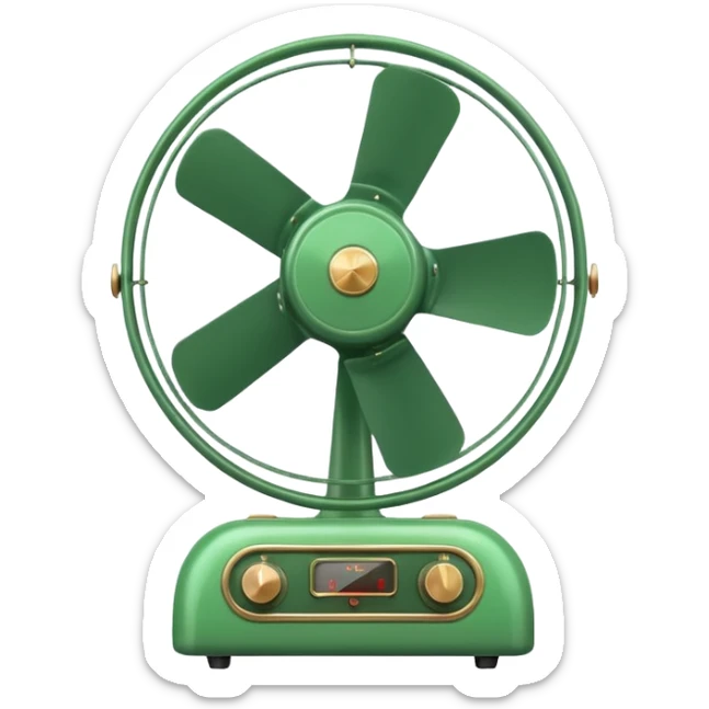 Vintage Electric Fan – retro green body, metal grill, humming softly. sticker