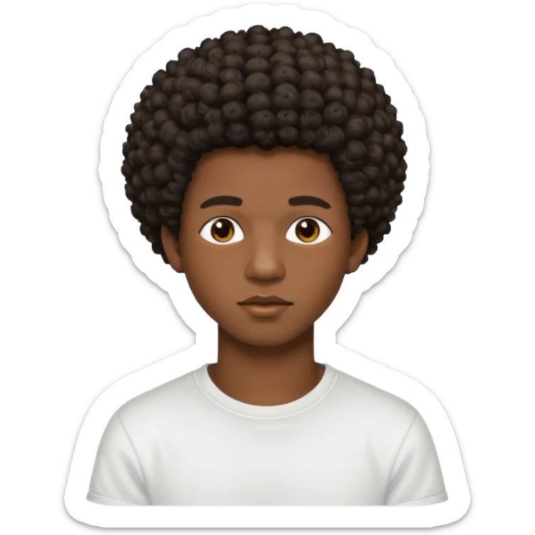 Une homme de 17 ans il a la peau noir foncé , des lèvres pulpeuses  . Il a un taper bouclé afro court  sticker
