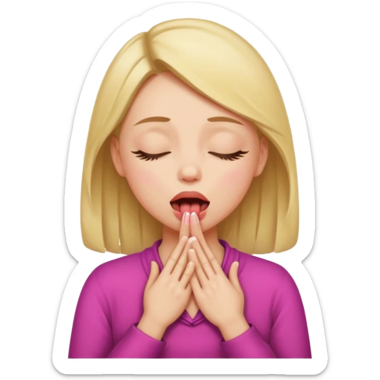 A girl sticking her tongue out and closed eyes with her hands around her neck sticker