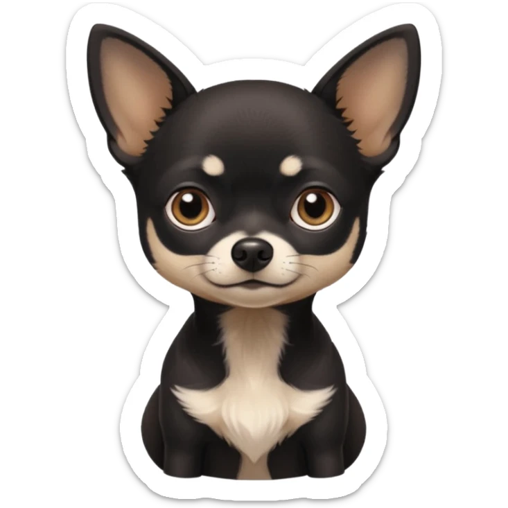Very Dark black Chihuahua with white markings On the neck In Telegram style sticker