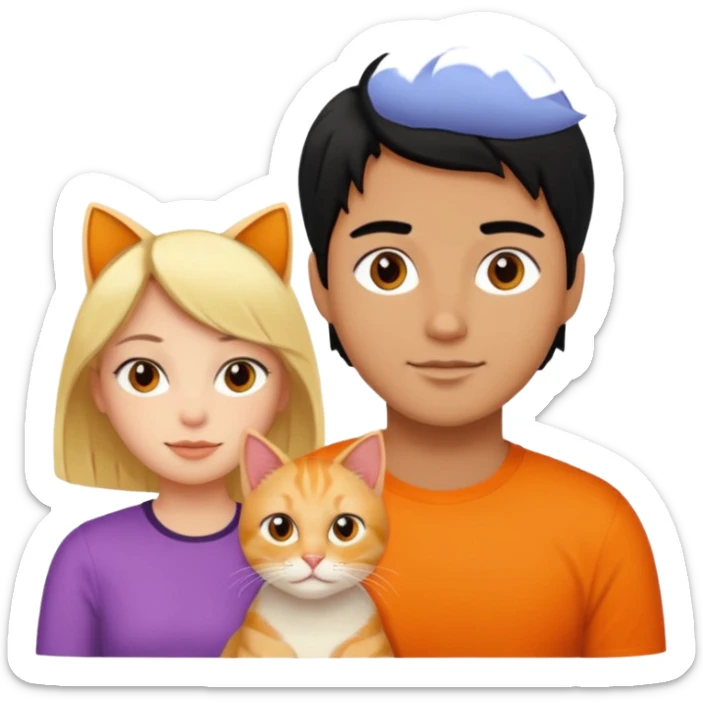 blond-hair-girl-and-black-hair-man-and-orange-cat sticker