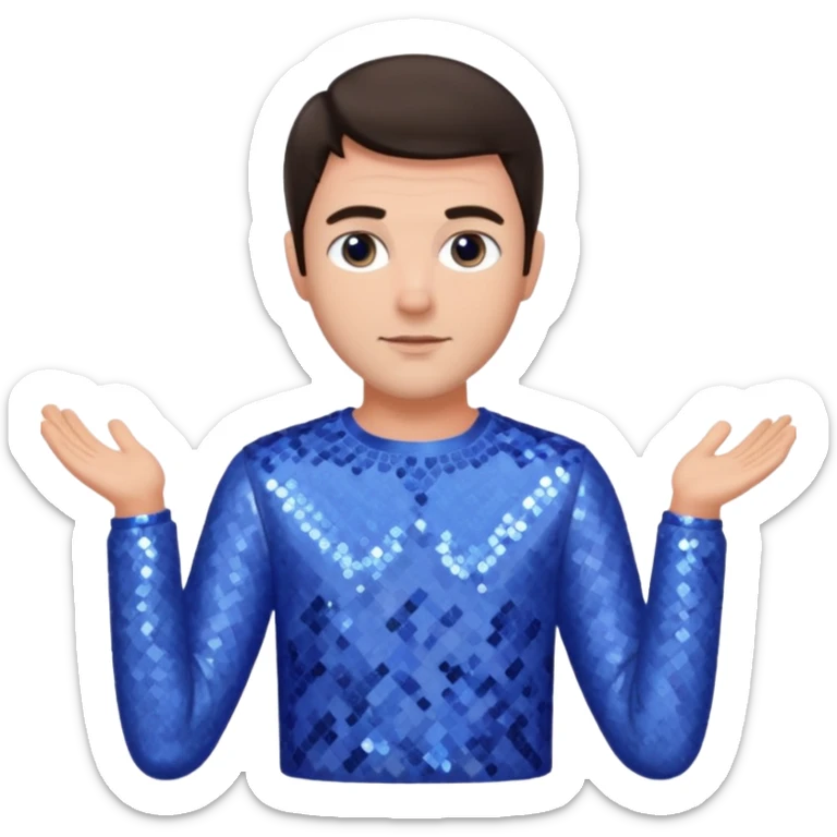 Jeff East, Actor with dark brown hair, periwinkle sequin outfit sticker