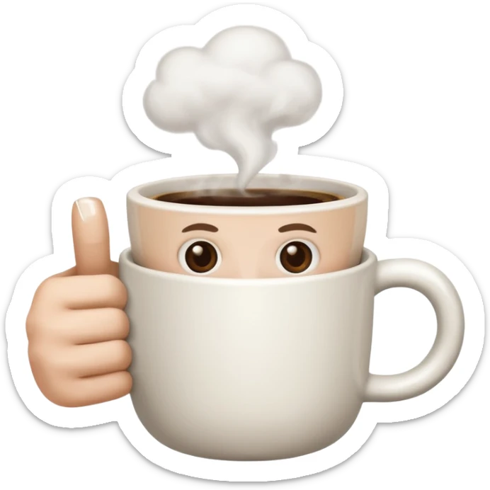 a white hand holding a cup of coffee but just the hand and the cup sticker