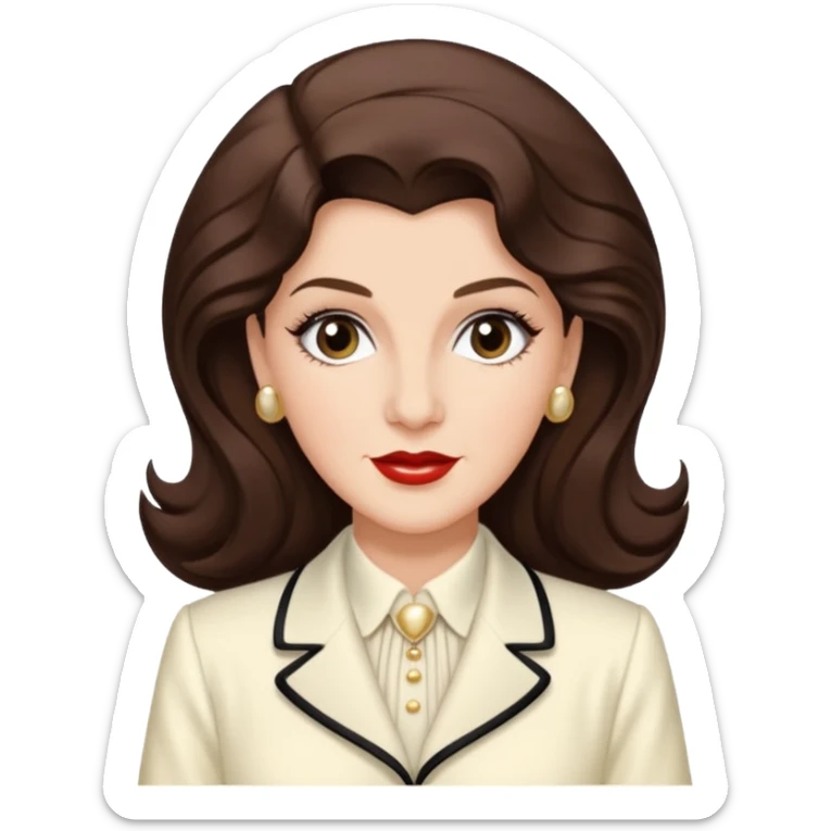 Maxene Andrews from the Andrews Sisters with long dark brown hair, ivory outfit sticker