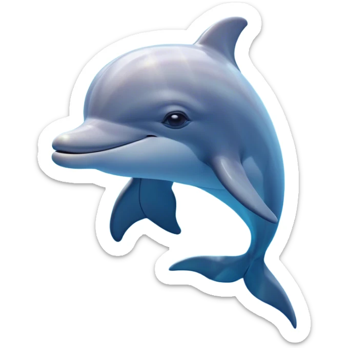 Cinematic Dreamy Dolphin Portrait Emoji, Floating serenely in a gentle sea of soft light, with a relaxed, streamlined body and half-closed, drowsy eyes that reflect a peaceful underwater lullaby, and a subtle, contented smile, Simplified yet irresistibly adorable features, highly detailed, glowing with a soft, dreamy aquatic radiance, high shine, calm and enchanting, stylized with an air of sleepy marine wonder, soft glowing outline, capturing the essence of a super cute dolphin that appears ready to drift into a sweet, soothing nap! sticker