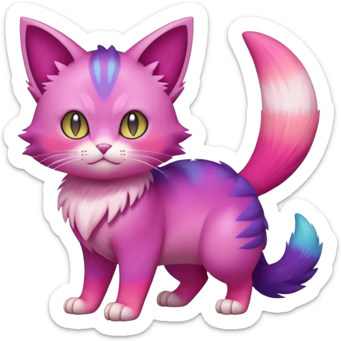 Elemental Exotic Colorful Fantasy Purrloin-Skitty-Pokémon-Fakémon-hybrid-creature (full body) sticker