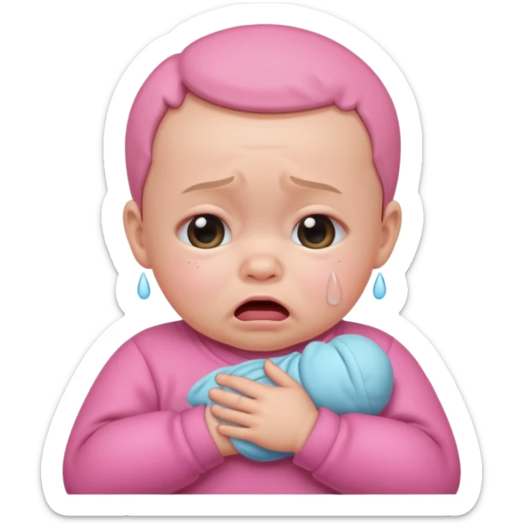 a portrait of crying baby , wearing pink clothes sticker